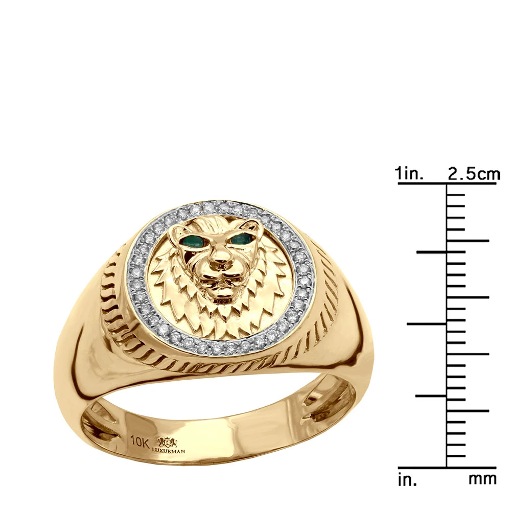 Men's Diamond Ring 10K Yellow Gold Lion Head Damond And Emerald Pinky Ring 10 Men's Diamond Ring 10K Yellow Gold Lion Head Damond And Emerald Pinky Ring - Image 8