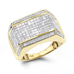Men's 14K Yellow Gold Round Princess Diamond Ring 2.25