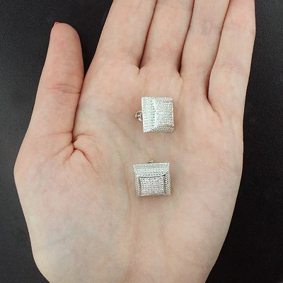 Large Men's Diamond Stud Earrings 0.25ctw Sterling Silver 4 Large Men's Diamond Stud Earrings 0.25ctw Sterling Silver - Image 2