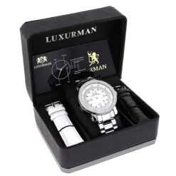 Oversized Men's Diamond Watch 0.12ct Iced Out Luxurman White MOP Face & Metal Band 10 Oversized Men's Diamond Watch 0.12ct Iced Out Luxurman White MOP Face & Metal Band -Its Hot Jewelry Shop mens diamond watch 012 ct iced out luxurman p 35230box