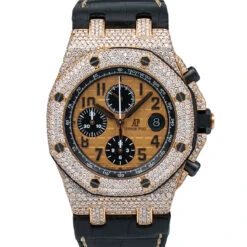 Men's Diamond Watch Audemars Piguet Royal Oak Offshore 18K Gold Brown Dial