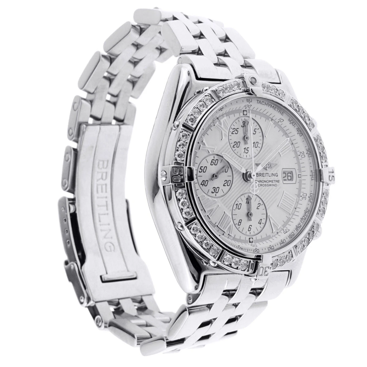 Men's Diamond Breitling Watch Crosswind 43mm White Dial Diamond Bezel 6 Men's Diamond Breitling Watch Crosswind 43mm White Dial Diamond Bezel - Image 4