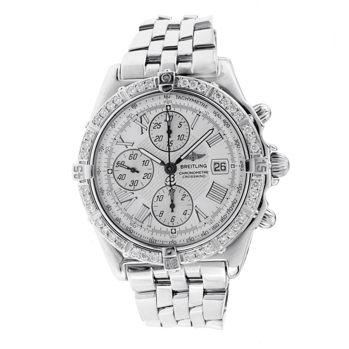Men's Diamond Breitling Watch Crosswind 43mm White Dial Diamond Bezel 4 Men's Diamond Breitling Watch Crosswind 43mm White Dial Diamond Bezel - Image 2