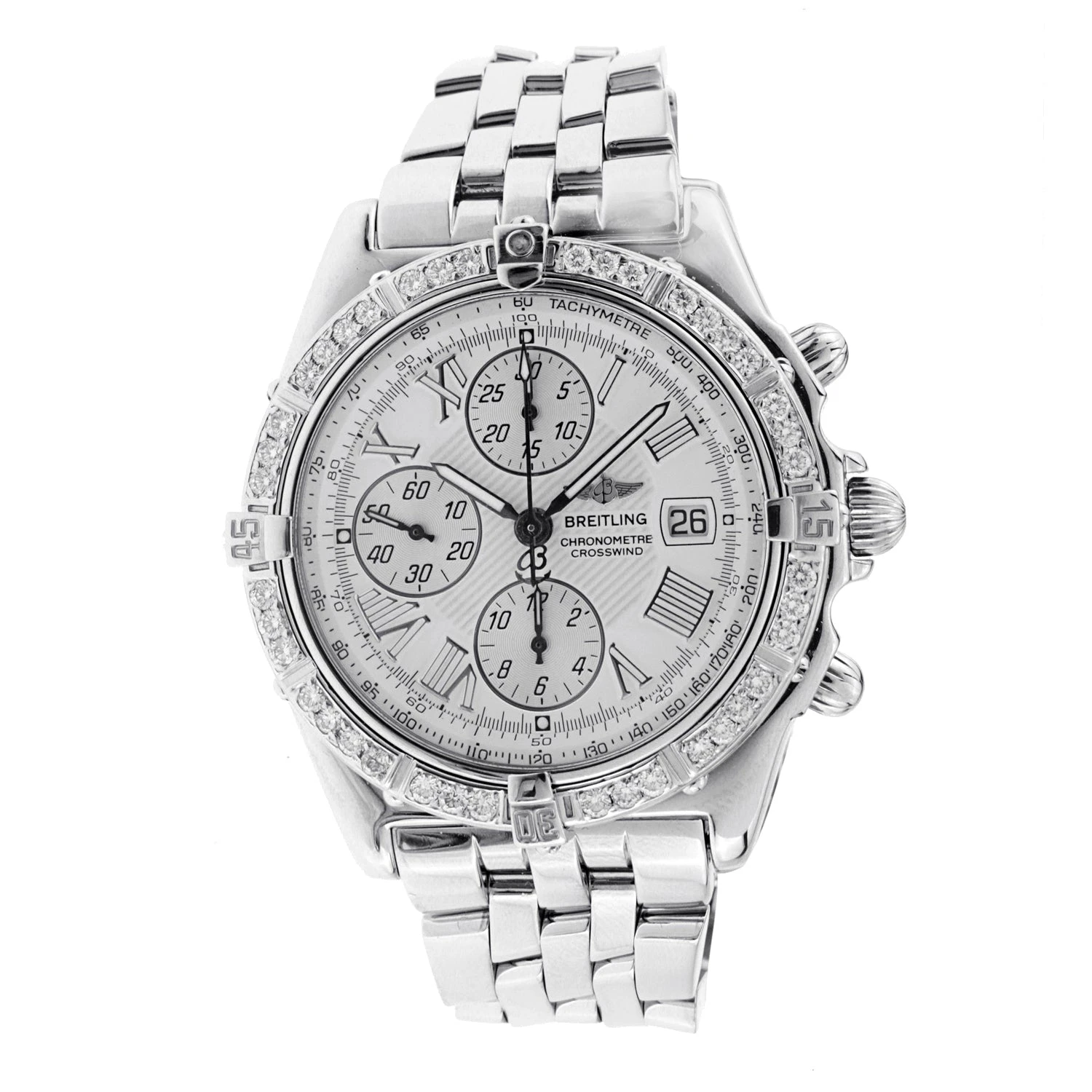Men's Diamond Breitling Watch Crosswind 43mm White Dial Diamond Bezel 3 Men's Diamond Breitling Watch Crosswind 43mm White Dial Diamond Bezel