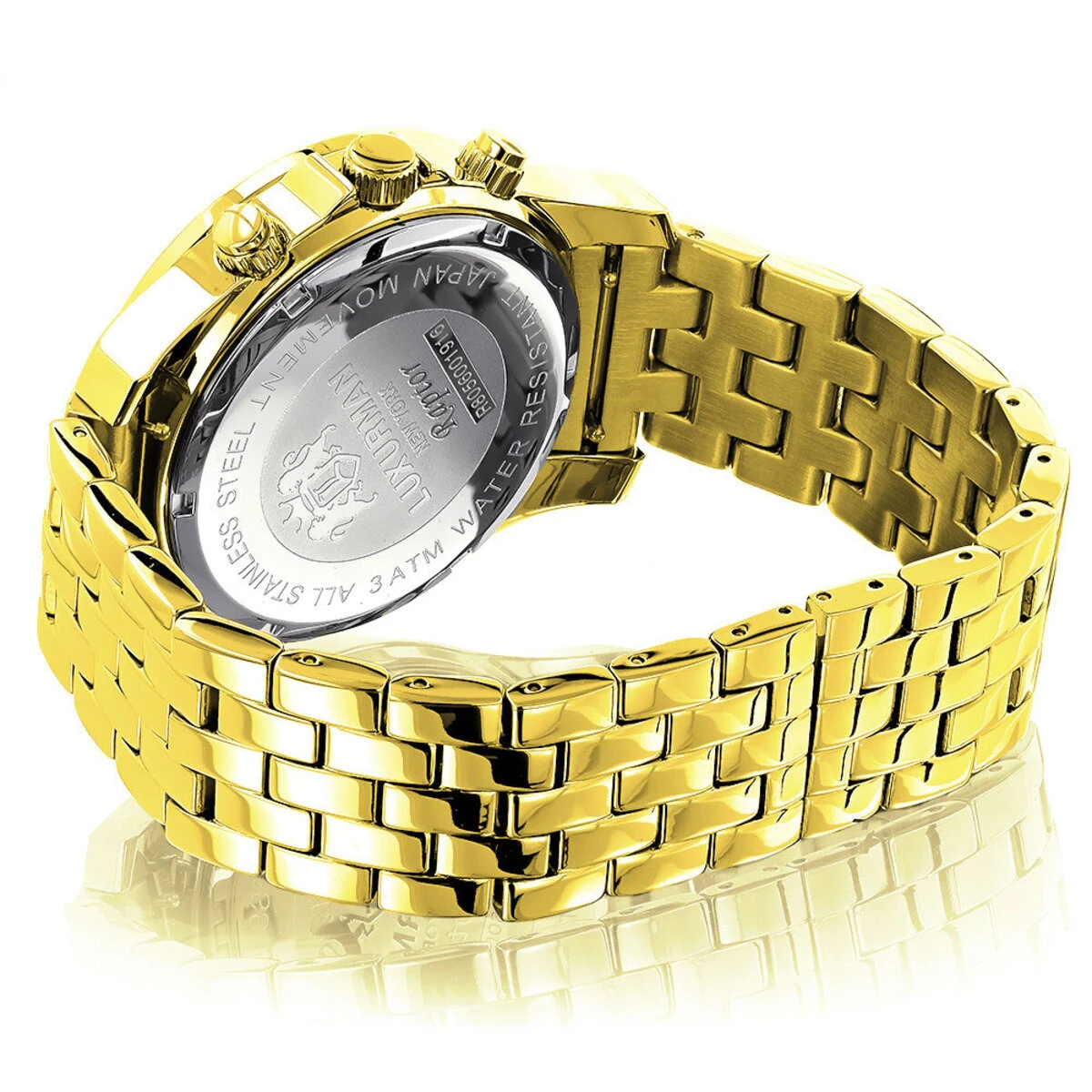 Yellow Gold Plated Real Diamond Watch For Men Luxurman Raptor 0.25ct Metal Band 4 Yellow Gold Plated Real Diamond Watch For Men Luxurman Raptor 0.25ct Metal Band - Image 2