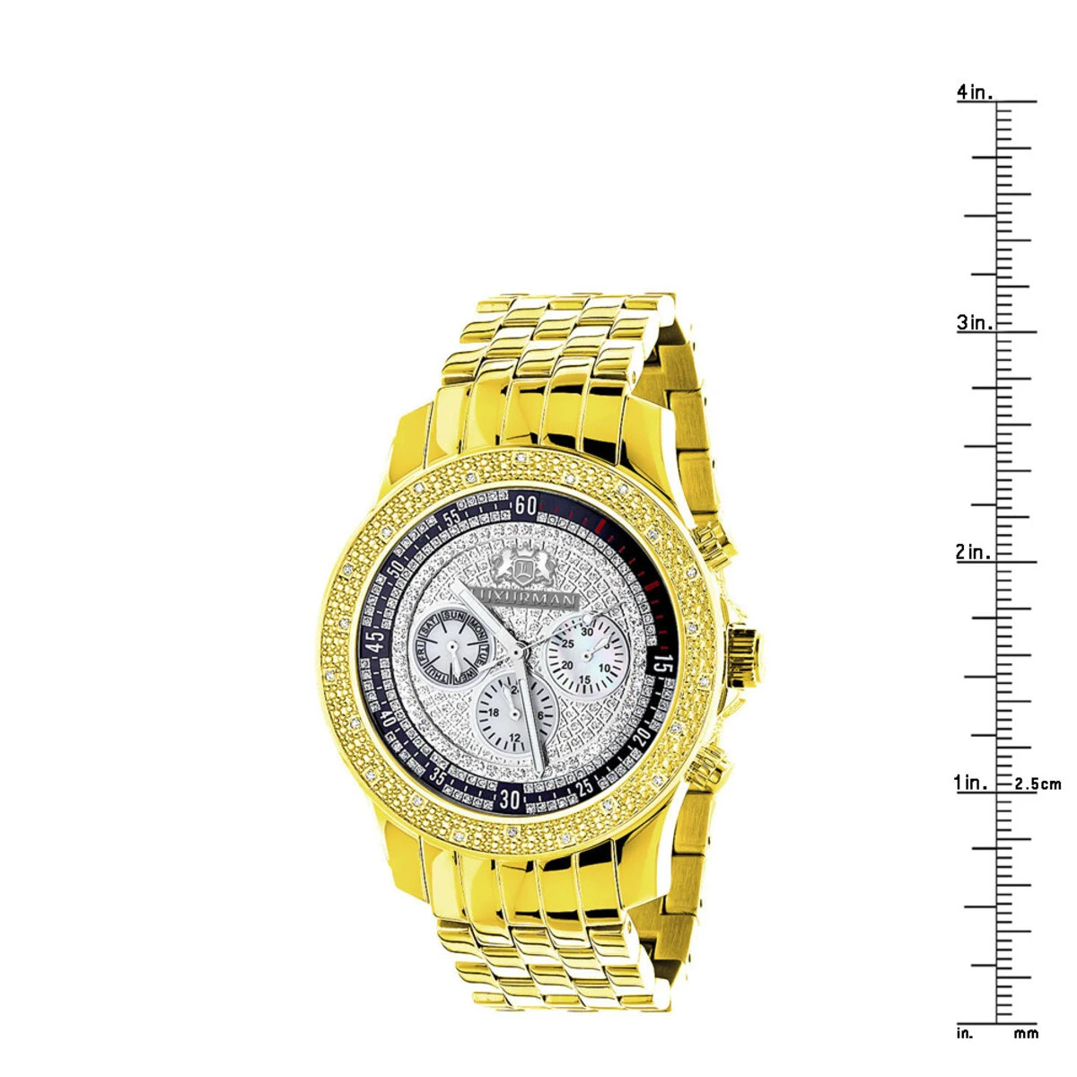 Yellow Gold Plated Real Diamond Watch For Men Luxurman Raptor 0.25ct Metal Band 6 Yellow Gold Plated Real Diamond Watch For Men Luxurman Raptor 0.25ct Metal Band - Image 4