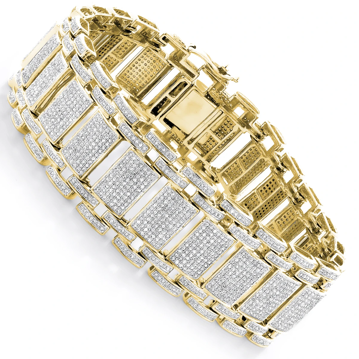 Men's Iced Out Pave Diamond Bubble Bracelet 7ct 10K Yellow Gold 3 Men's Iced Out Pave Diamond Bubble Bracelet 7ct 10K Yellow Gold
