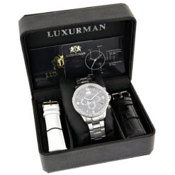 Men's Luxurman Large Diamond Bezel Watch 2ct Swiss Mvt -Its Hot Jewelry Shop mens luxurman watches large diamond bezel watch 2ct 4