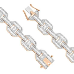 Mens Mariner Link Diamond Bracelet 10K Yellow Gold Round Baguette Diamonds 8ct -Its Hot Jewelry Shop mens mariner link diamond bracelet solid 10k gold round baguette diamonds 8ct 407169 claspro