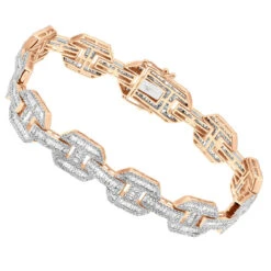Mens Mariner Link Diamond Bracelet 10K Yellow Gold Round Baguette Diamonds 8ct -Its Hot Jewelry Shop mens mariner link diamond bracelet solid 10k gold round baguette diamonds 8ct 407169 ro