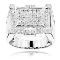 Men's Diamond Ring 14K White Gold Unique Design 1.55ct