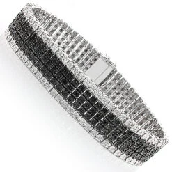 Men's Silver Diamond Bracelet 1.20ct Black And White