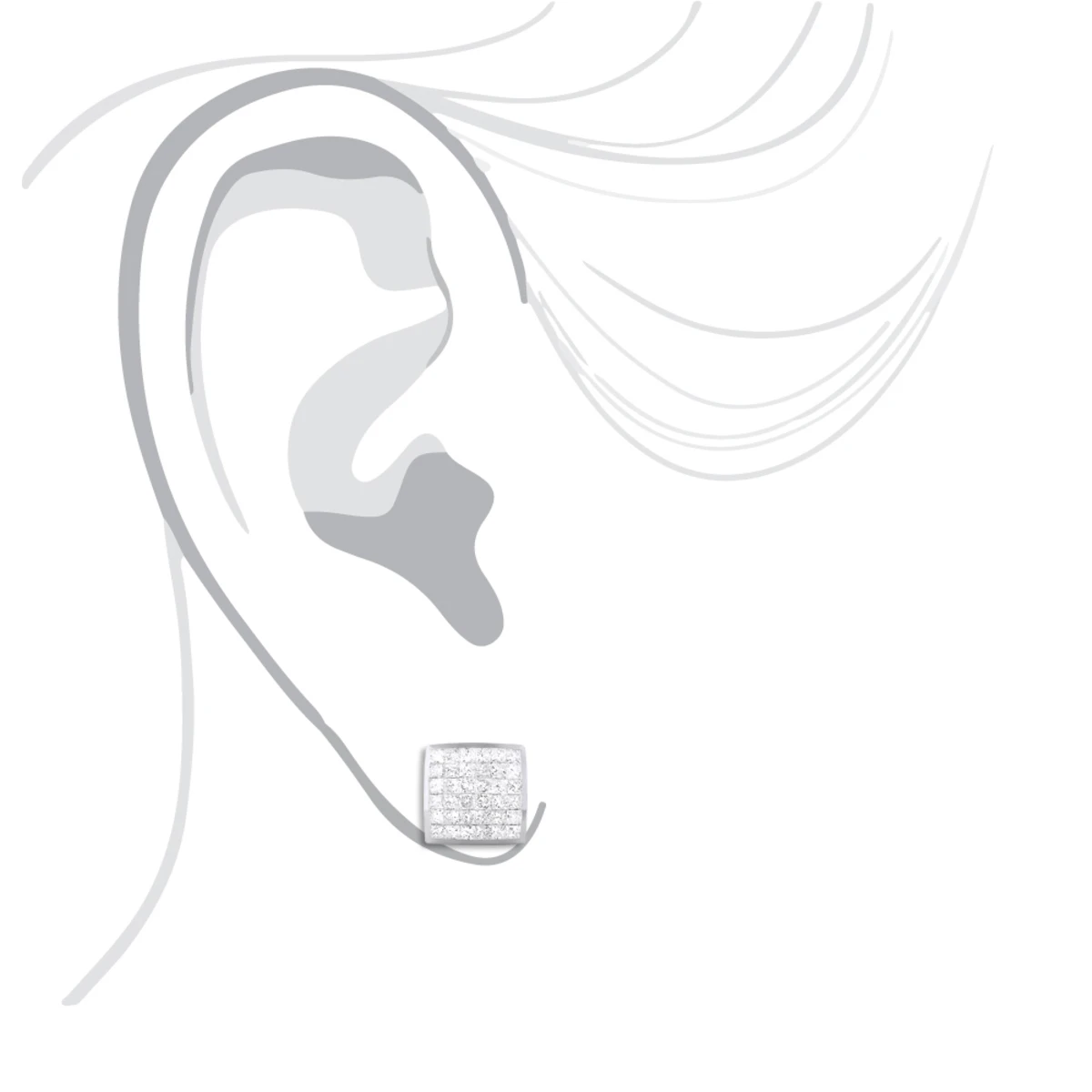 Men's Single Princess Cut Diamond Stud Earring 14K White Gold 1ct 5 Men's Single Princess Cut Diamond Stud Earring 14K White Gold 1ct - Image 3