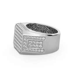 Boxy 4.5 Carat Men's Diamond 14K White Gold Statement Pinky Ring -Its Hot Jewelry Shop mens statement rings squre shape 14k gold diamond pinky ring for men 45ct 890243w backwh