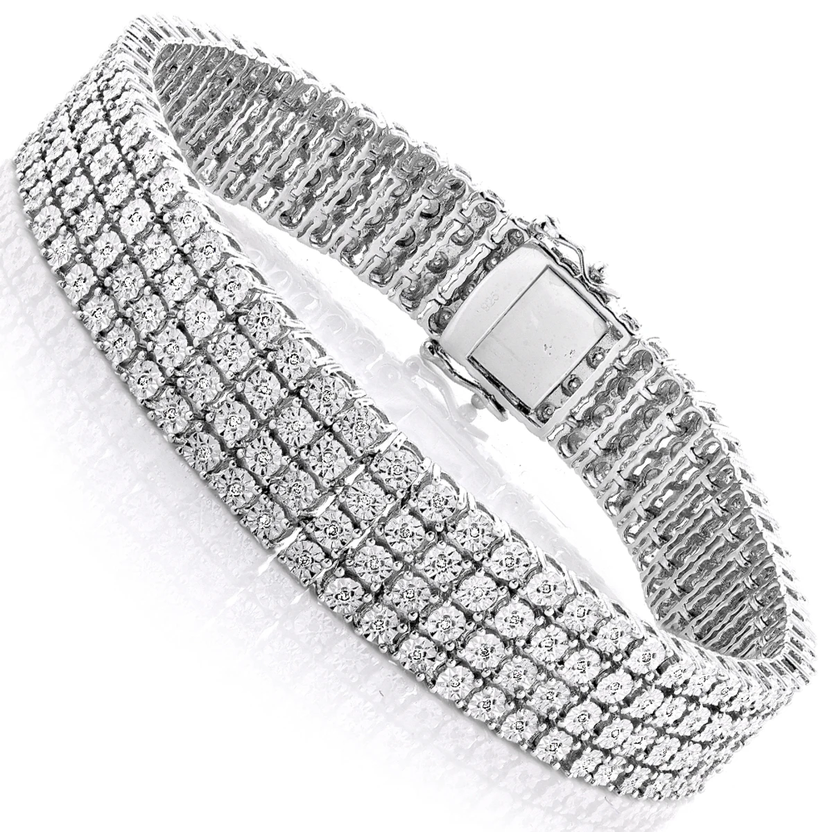 Men's Sterling Silver 4 Row Diamond Bracelet 0.63ct 3 Men's Sterling Silver 4 Row Diamond Bracelet 0.63ct