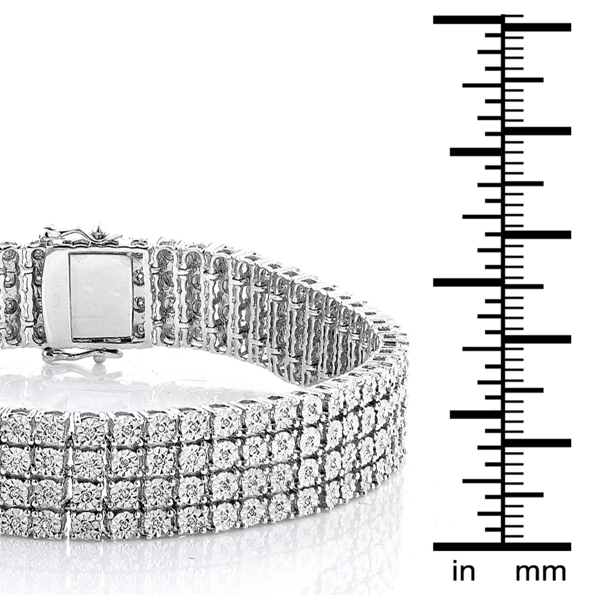 Men's Sterling Silver 4 Row Diamond Bracelet 0.63ct 6 Men's Sterling Silver 4 Row Diamond Bracelet 0.63ct - Image 4