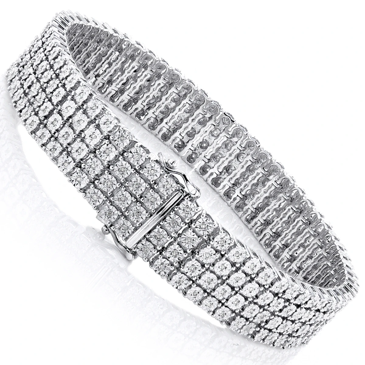 Men's Sterling Silver 4 Row Diamond Bracelet 0.63ct 4 Men's Sterling Silver 4 Row Diamond Bracelet 0.63ct - Image 2