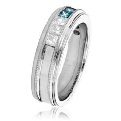 Men's White Blue Diamond Wedding Band 1.1ct 14K White Gold Princess Cut Diamonds -Its Hot Jewelry Shop mens white blue diamond wedding band 11ct 14k gold princess cut diamonds 2