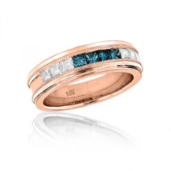 Men's White Blue Diamond Wedding Band 1.1ct 14K White Gold Princess Cut Diamonds -Its Hot Jewelry Shop mens white blue diamond wedding band 11ct 14k gold princess cut diamonds 4