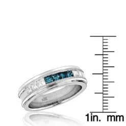 Men's White Blue Diamond Wedding Band 1.1ct 14K White Gold Princess Cut Diamonds -Its Hot Jewelry Shop mens white blue diamond wedding band 11ct 14k gold princess cut diamonds rulerwh