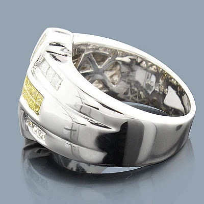 Men's White Yellow Diamond Cross Ring 14K White Gold 2.25ct 4 Men's White Yellow Diamond Cross Ring 14K White Gold 2.25ct - Image 2