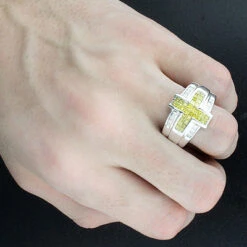 Men's White Yellow Diamond Cross Ring 14K White Gold 2.25ct 7 Men's White Yellow Diamond Cross Ring 14K White Gold 2.25ct -Its Hot Jewelry Shop mens white yellow diamond cross ring 14k 225ct p 43641bod