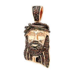 Mini Diamond Jesus Face Pendant 10K Yellow Gold 1/2 Carat Red Diamonds -Its Hot Jewelry Shop mini diamond jesus face pendant solid 10k gold 12 carat red diamonds ro