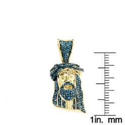Mini Diamond Jesus Head Pendant 10K Yellow Gold 1/2 Carat Blue Diamonds -Its Hot Jewelry Shop mini diamond jesus head pendant solid 10k gold 1 2 carat blue diamonds ruler yellow