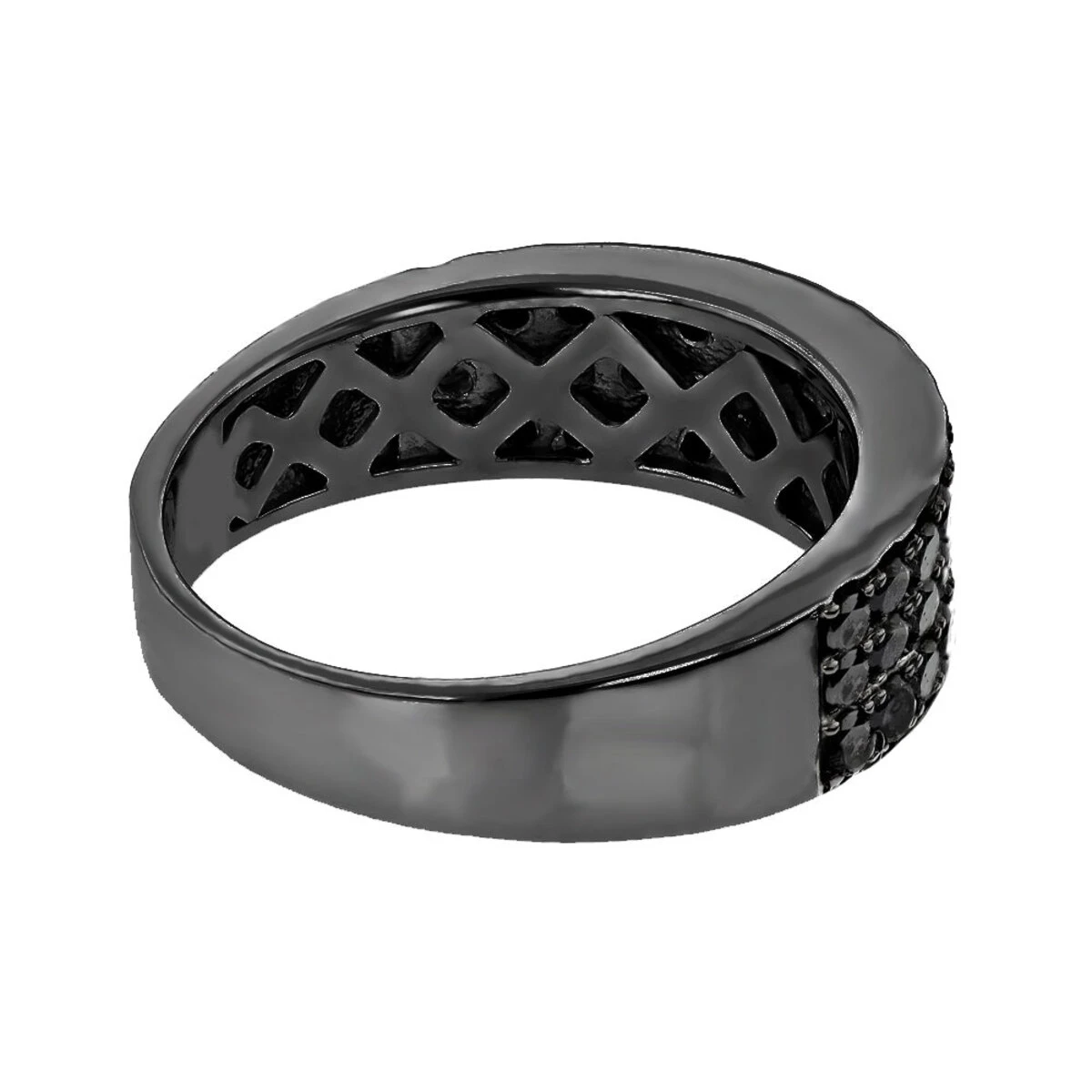 Modern Three Row Black Diamond Ring For Men 10K White Gold Wedding Band 1.4CT 8 Modern Three Row Black Diamond Ring For Men 10K White Gold Wedding Band 1.4CT - Image 6