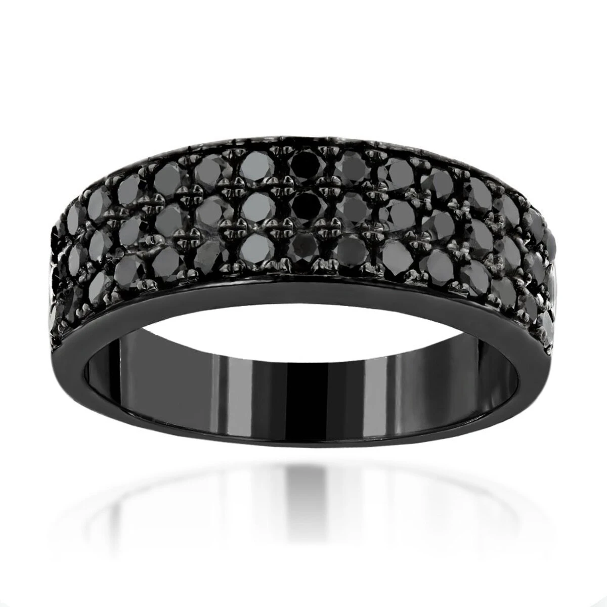 Modern Three Row Black Diamond Ring For Men 10K White Gold Wedding Band 1.4CT 6 Modern Three Row Black Diamond Ring For Men 10K White Gold Wedding Band 1.4CT - Image 4