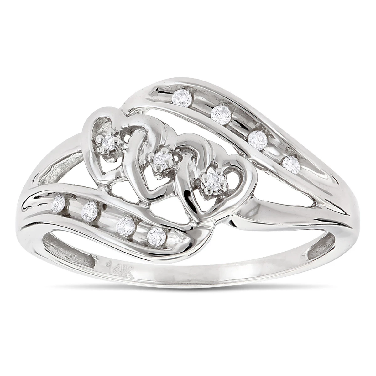 Moms 10K White Gold Heart Shaped Diamond Ring 0.10ct 3 Moms 10K White Gold Heart Shaped Diamond Ring 0.10ct