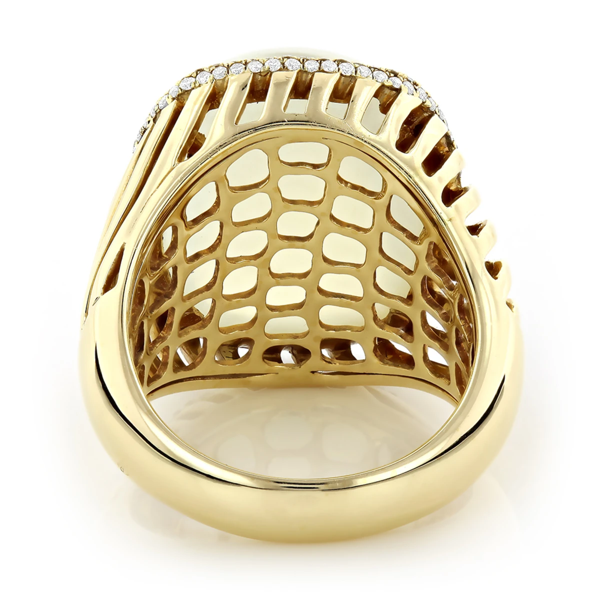 Moonstone 14K Yellow Gold Diamond White Moonstone Ring 17.2 6 Moonstone 14K Yellow Gold Diamond White Moonstone Ring 17.2 - Image 4