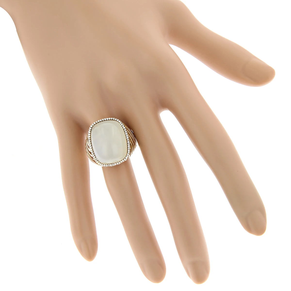 Moonstone 14K Yellow Gold Diamond White Moonstone Ring 17.2 7 Moonstone 14K Yellow Gold Diamond White Moonstone Ring 17.2 - Image 5