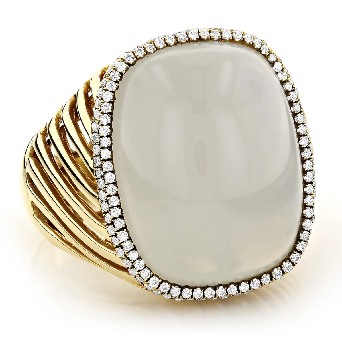 Moonstone 14K Yellow Gold Diamond White Moonstone Ring 17.2 3 Moonstone 14K Yellow Gold Diamond White Moonstone Ring 17.2