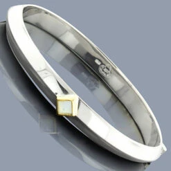 Mother Of Pearl 18K Sterling Silver Bangle Bracelet 1/4 In (7mm)