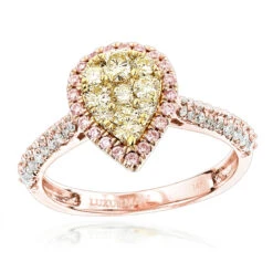 Natural White Pink Yellow Diamond Engagement Ring Pear Shape 0.9ct 14K White Gold -Its Hot Jewelry Shop natural white pink yellow diamond engagement ring pear shape 09ct 14k gold ro
