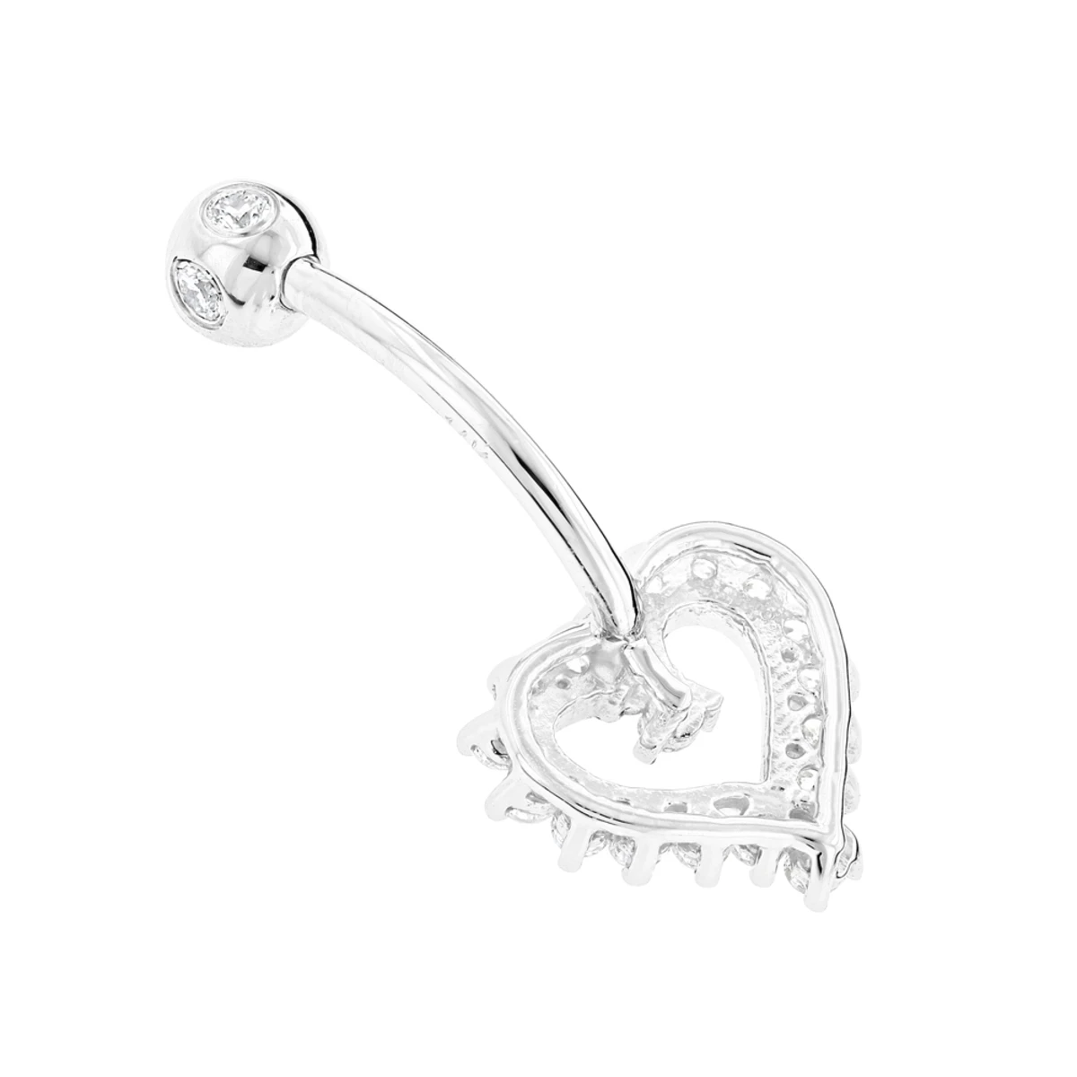 Solid 14K White Gold 0.6ct Diamond Heart Navel Ring 6 Solid 14K White Gold 0.6ct Diamond Heart Navel Ring - Image 4