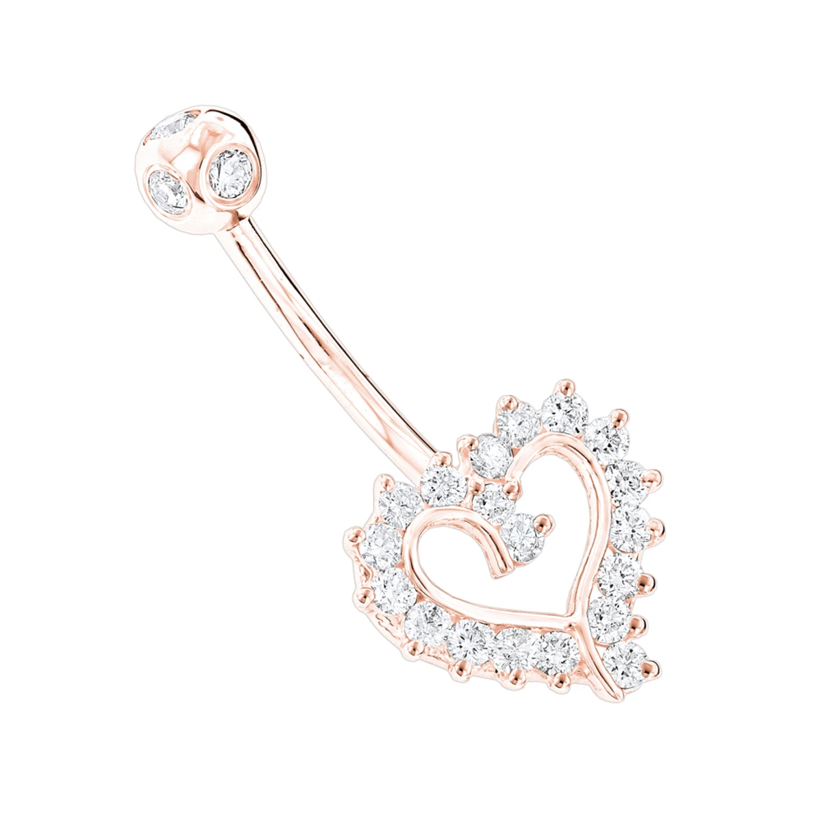 Solid 14K White Gold 0.6ct Diamond Heart Navel Ring 5 Solid 14K White Gold 0.6ct Diamond Heart Navel Ring - Image 3