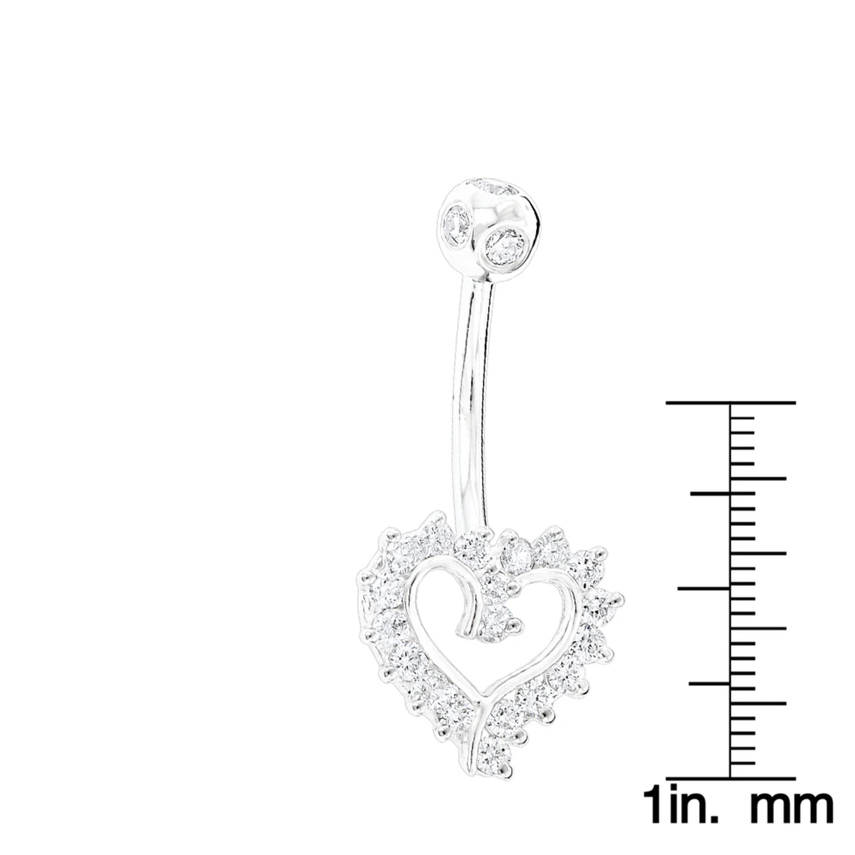 Solid 14K White Gold 0.6ct Diamond Heart Navel Ring 7 Solid 14K White Gold 0.6ct Diamond Heart Navel Ring - Image 5