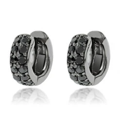 One Carat Black Diamond Hoops 14K Black Plated Gold Huggie Earrings By Luxurman