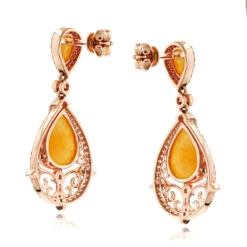 Orange Aventurine Gemstone Diamond Earrings 7.56ct 14K Rose Gold -Its Hot Jewelry Shop orange aventurine gemstone diamond earrings 756ct 14k gold backro