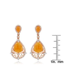 Orange Aventurine Gemstone Diamond Earrings 7.56ct 14K Rose Gold -Its Hot Jewelry Shop orange aventurine gemstone diamond earrings 756ct 14k gold rulerro