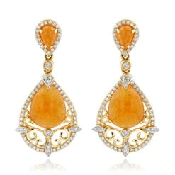Orange Aventurine Gemstone Diamond Earrings 7.56ct 14K Rose Gold -Its Hot Jewelry Shop orange aventurine gemstone diamond earrings 756ct 14k gold ye