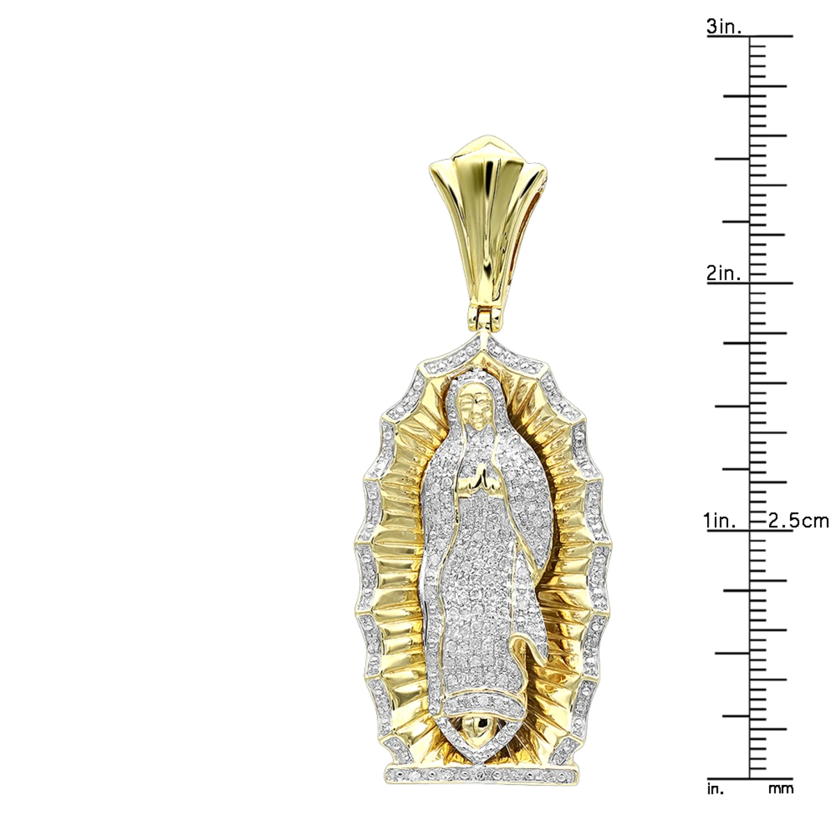 Our Lady Of Guadalupe 10K Yellow Gold Blessed Virgin Mary Diamond Pendant 8 Our Lady Of Guadalupe 10K Yellow Gold Blessed Virgin Mary Diamond Pendant - Image 6