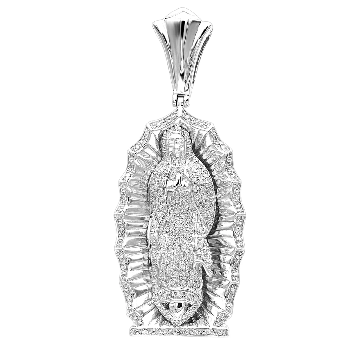 Our Lady Of Guadalupe 10K Yellow Gold Blessed Virgin Mary Diamond Pendant 4 Our Lady Of Guadalupe 10K Yellow Gold Blessed Virgin Mary Diamond Pendant - Image 2