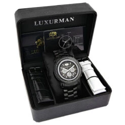 Oversized Men's Black Diamond Watch By Luxurman 3ct Chronograph Escalade -Its Hot Jewelry Shop oversized mens black diamond watch by luxurman 3ct chronograph escalade box