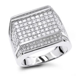 Oversized Men's Diamond Ring 2.5 Ctw 14K White Gold
