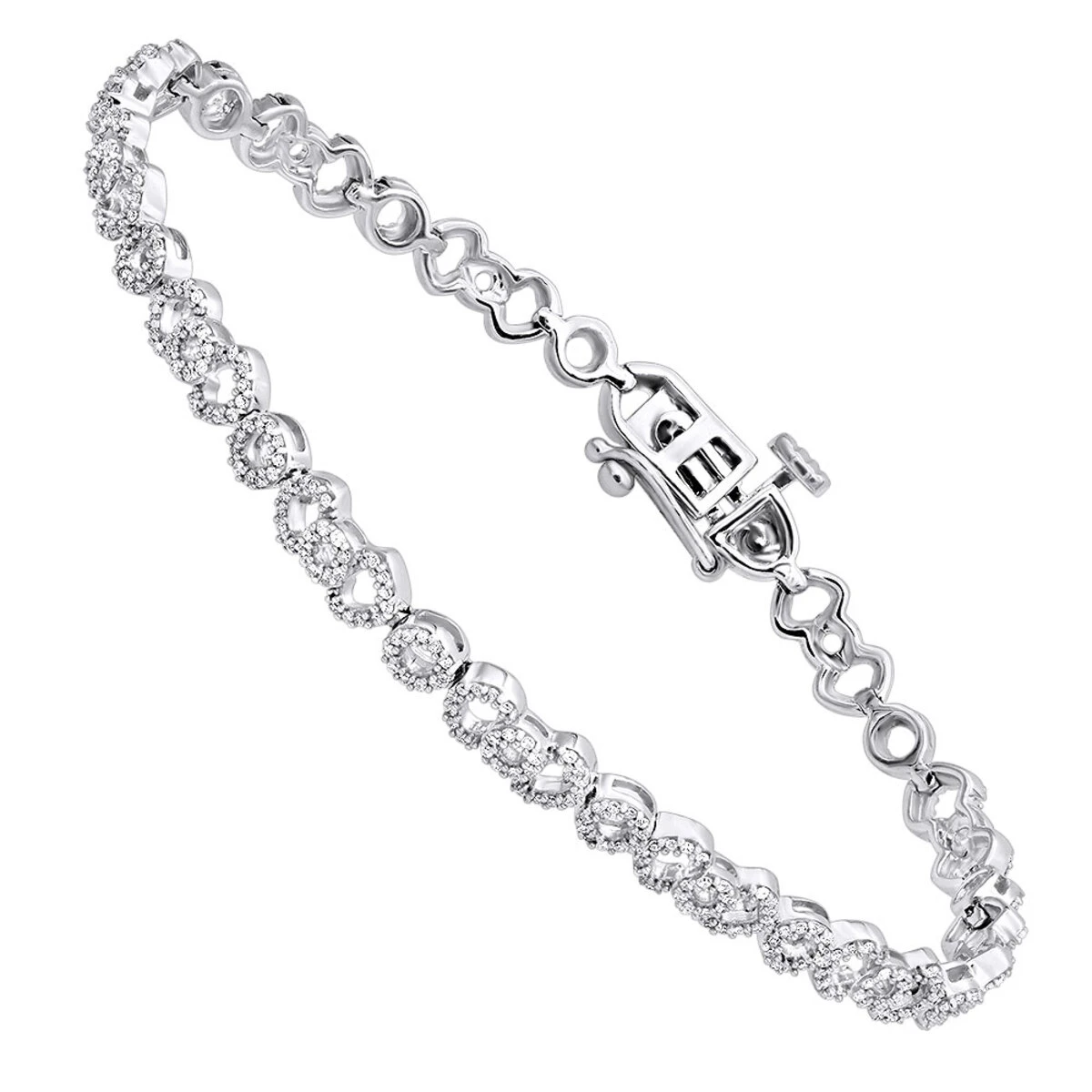 Pave 14K White Gold Ladies Diamond Bracelet 1.31ct 3 Pave 14K White Gold Ladies Diamond Bracelet 1.31ct