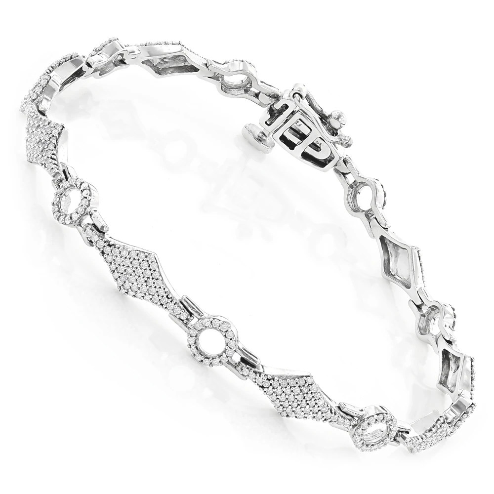 Pave Bracelets 14K Gold Ladies Diamond Bracelet 1.1ct 3 Pave Bracelets 14K Gold Ladies Diamond Bracelet 1.1ct