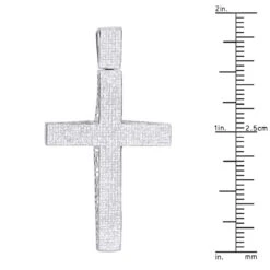 Large Pave Diamond Cross Pendant For Men In Sterling Silver 3 Carats Of Diamonds -Its Hot Jewelry Shop pave diamond cross pendant 396ct silver ruler